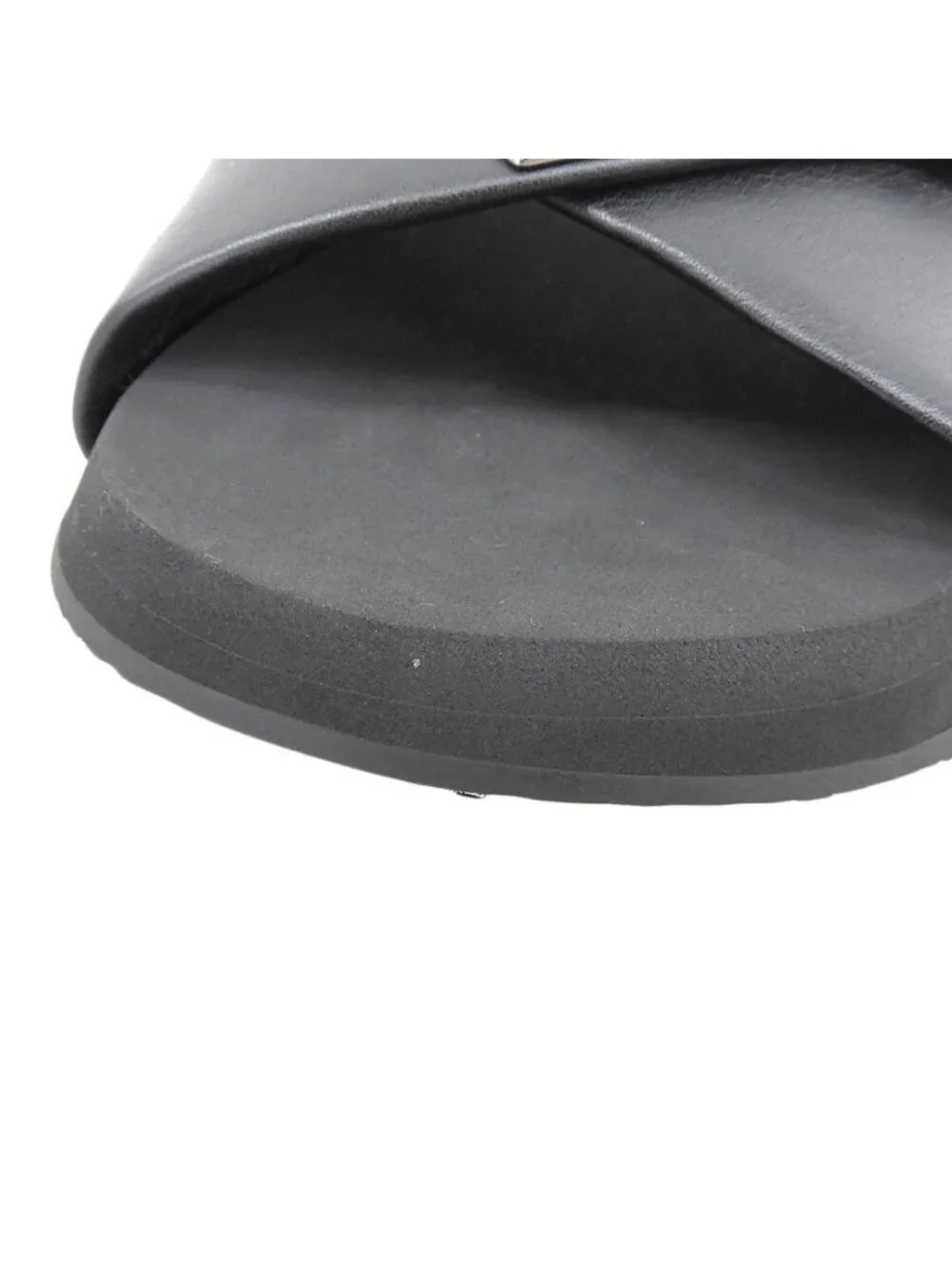 Balenciaga Sunset Flat Mule BB Logo Metal Plate Leather Sandals Shoes Black